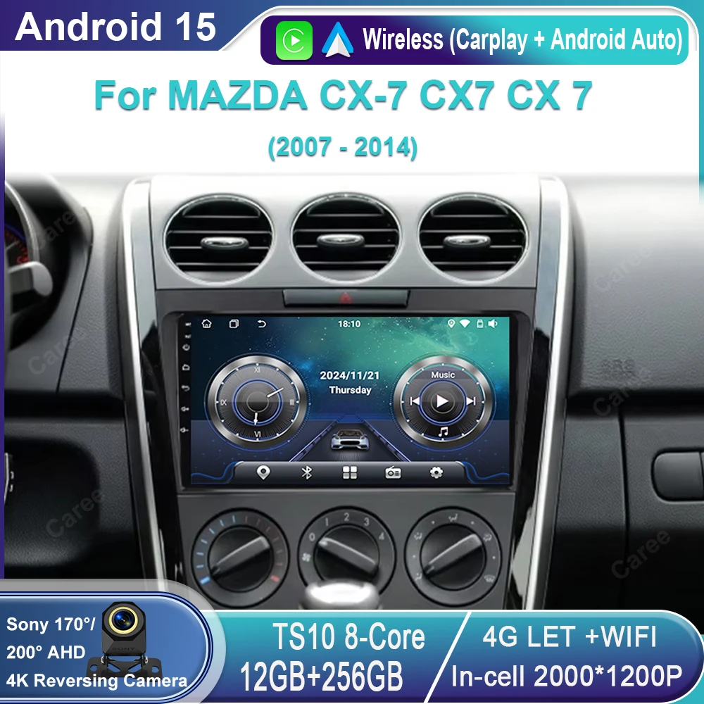 For MAZDA CX-7 CX7 CX 7 2007 2008 2009 2010 2011 - 2014 GPS Navigation Multimedia Player 4G Carplay Android 14 Car Radio No 2Din