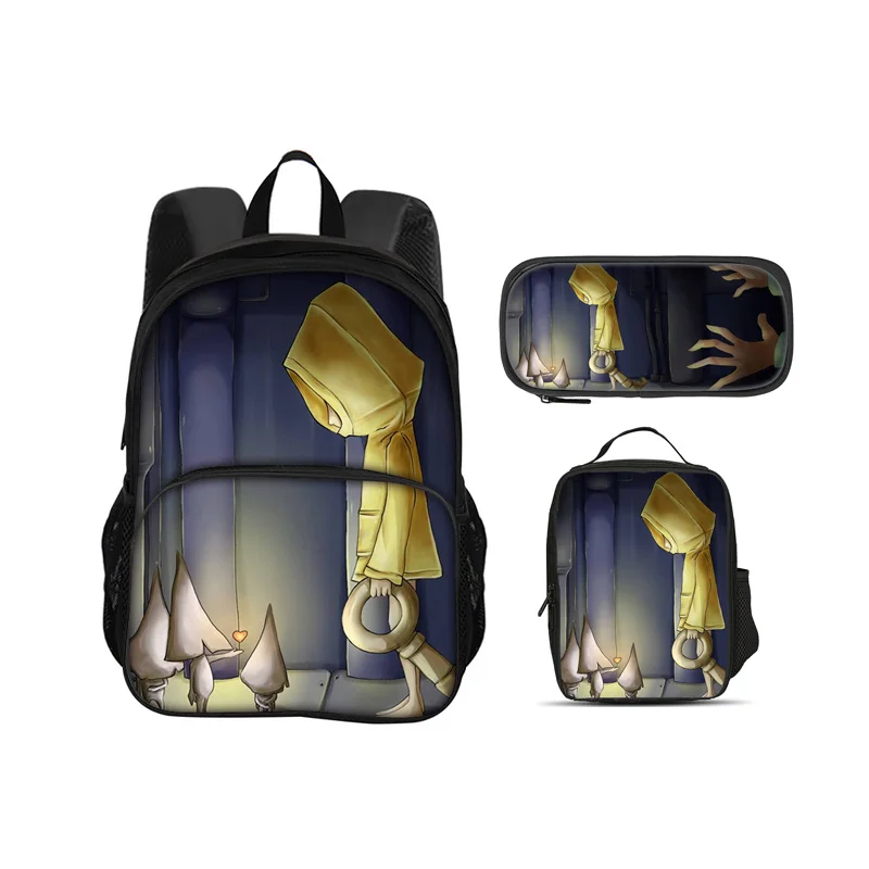 Little Nightmares Round Front Bag Backpack Pen Bag Ice Bag 3Pcs Set Cartoon Print Male and Female Students School New Style
