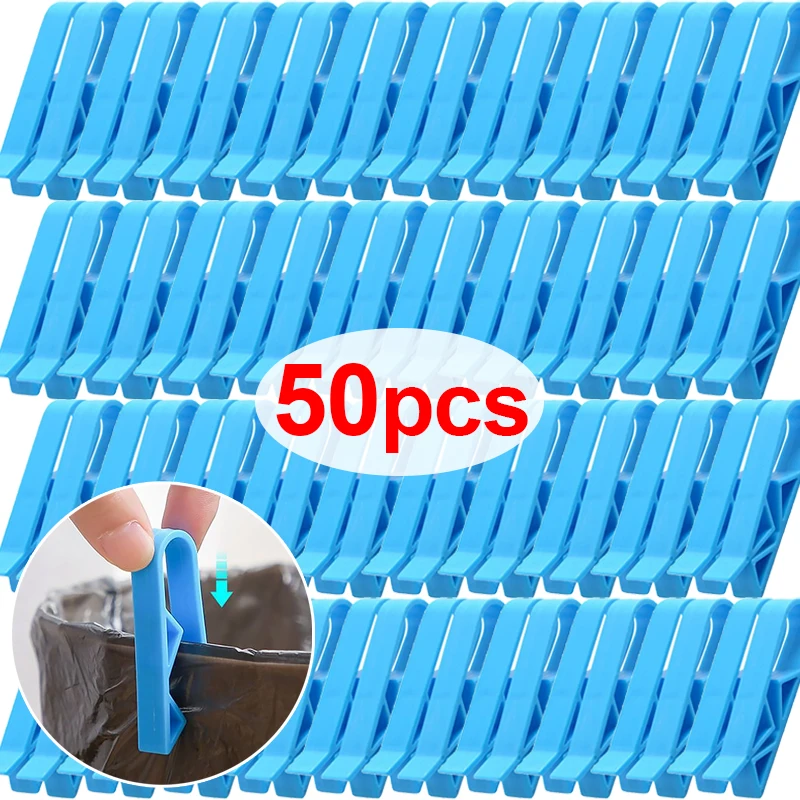 2-50pcs Universal Waste Bin Fixed Clip Plastic Garbage Bag Fixing Holders for Kitchen Snack Bags Sealing Clamp Organizer Gadgets