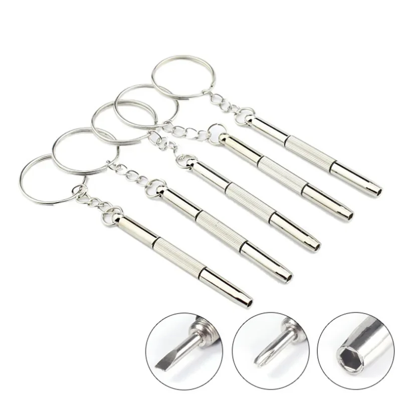 3 In 1 Screwdriver Eyeglass Sunglass Watch Repair Screwdriver Set Keychain Stainless Steel Mini Screwdriver Repair Supplies