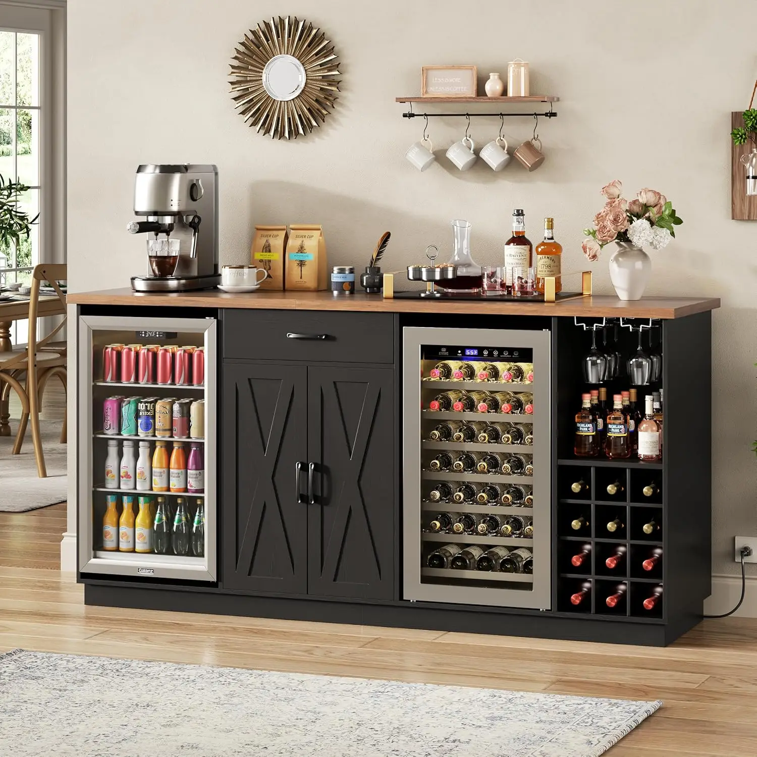 78.74" Large Coffee Bar Cabinet with Fridge Space, Mini Fridge Cabinet with Storage, Liquor Cabinet with Wine Rack, Customized view 6