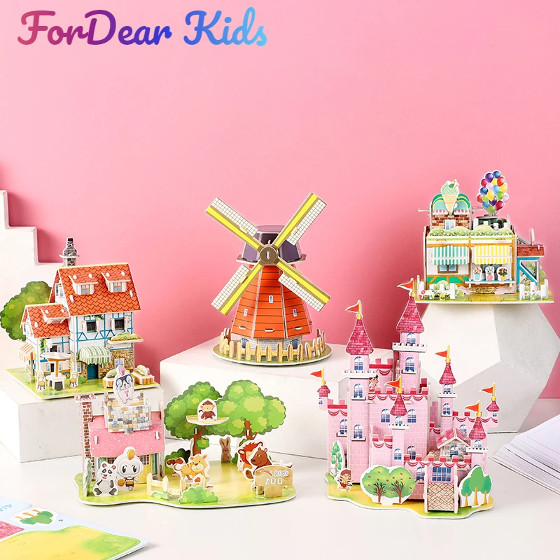 

Children Educational Puzzle Girl Handmade DIY 3D Castle Airplane Assembly Model Boy Building Block Toy Kindergarten Gift