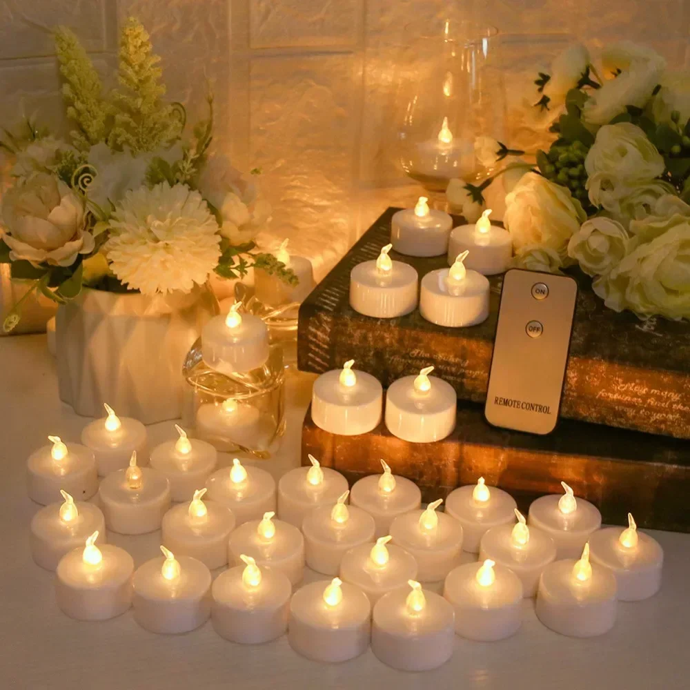 12/24PC LED Tea Lights Realistic and Bright Flickering FlamelessTea Light Battery Powered Electronic Candle for Christmas Decor