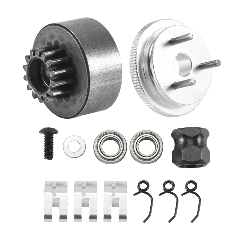 

A45F-RC Clutch Bell 14T Gear Bearing Clutch Shoes Springs Cone&Engine Nut Flywheel Assembly For 1/8 RC Model Nitro Car HPI HSP T