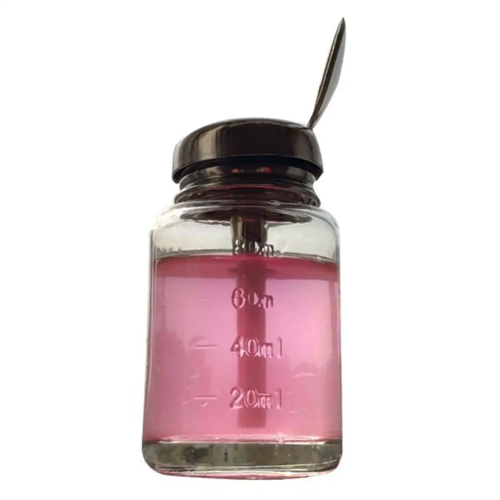 مزيل طلاء الأظافر الزجاجي ، موزع مضخة السائل ، زجاجة ضغط لأسفل مقاومة للانسكاب