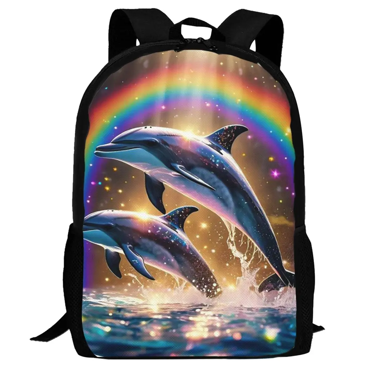 Sunset Dolphins Dancers Sea Creature Dolphin Backpack Daypack Large Capacity BookBag School Bag Shoulder Bags for Men Women