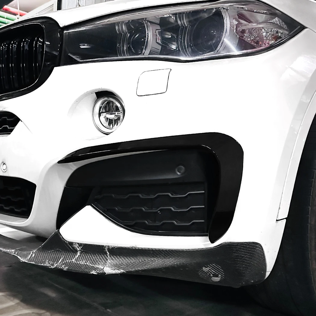 Per BMW X6 F16 2015-2019 M Sport 2 pezzi copertura paraurti anteriore coltello vento nero lucido fendinebbia Trim Blade Trim Light accessori auto