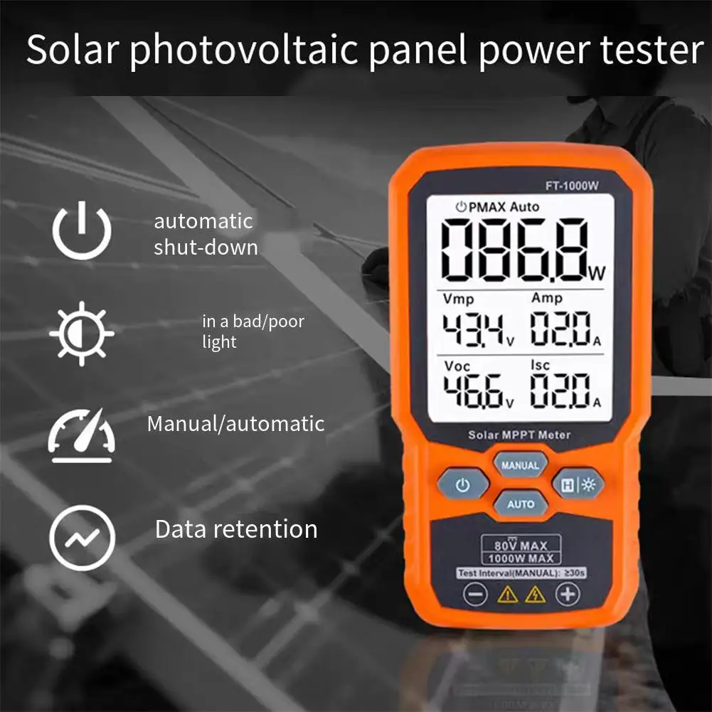 

FT1000W MPPT Solar Panel Tester with Photovoltaic Multimeter for Measuring Maximum Power and Electrical Parameters