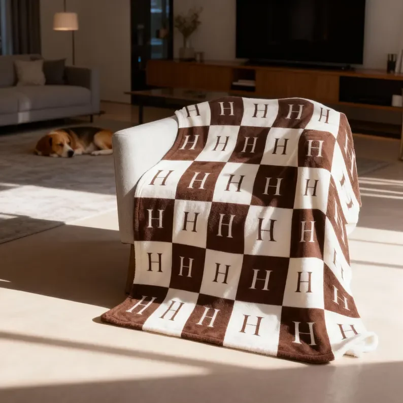 Grid Letter Blanket Plush Blanket Personalized Classroom Sofa Bedroom Blanket Home Decoration