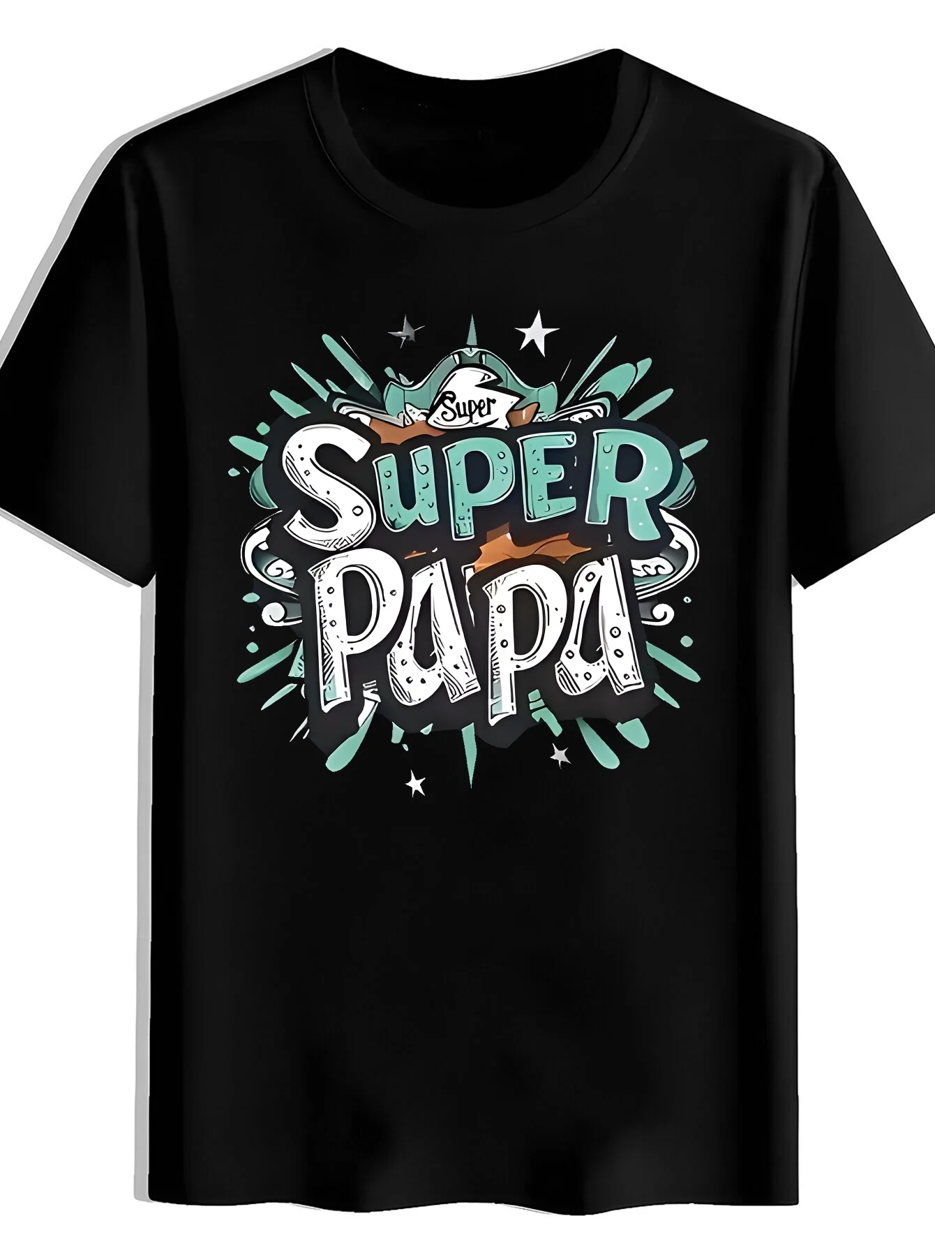Letter Super Papa Hat Graphic Print Pattern Men'S Casual Crew Neck T-Shirt, Soft And Comfortable, Not Easy to Wrinkle, Men'S Top, Machine Washable, No Pilling, Easy to Dry And Easy to Care For, High-Quality Short-Sleeved T-Shirt