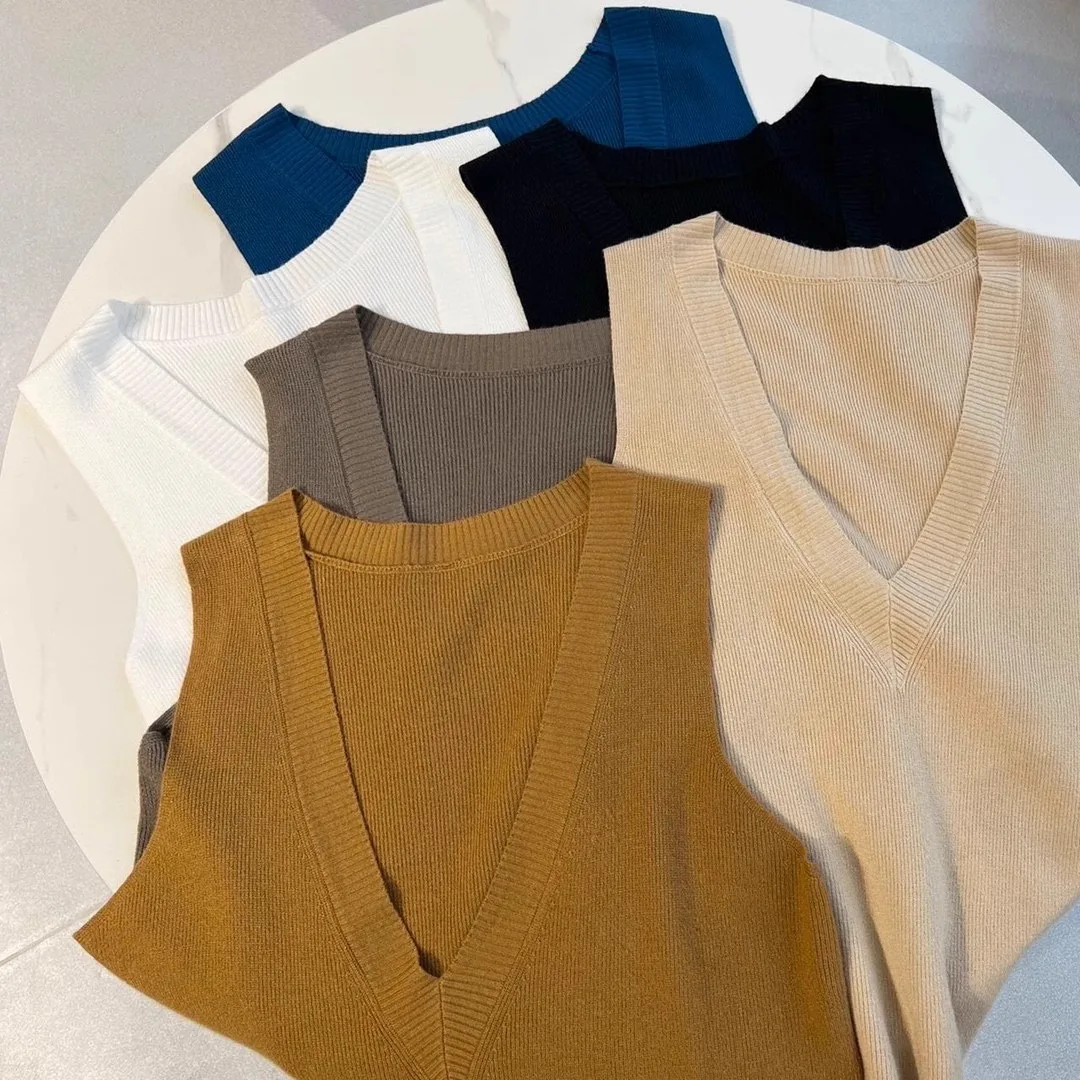 pullover sweater vest women 2024 autumn new loose Sleeveless top V-neck waistcoat wool knitted Vest sweater women