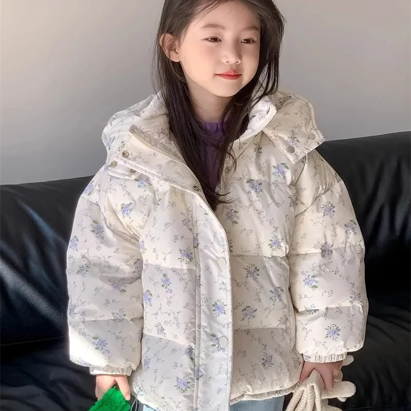 Girls' Down Cotton Jacket Winter New Style Children's Hooded Bread Coat Princess Thicken Parka 90-160cm