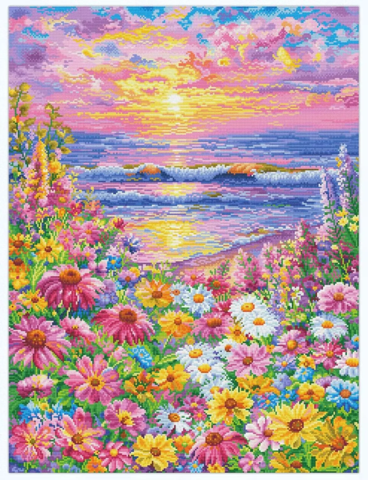 

9ct 75X100cm красочные цветы закат предварительно напечатанный набор для вышивки крестом DIY набор для вышивания ручной работы нить игла поделки