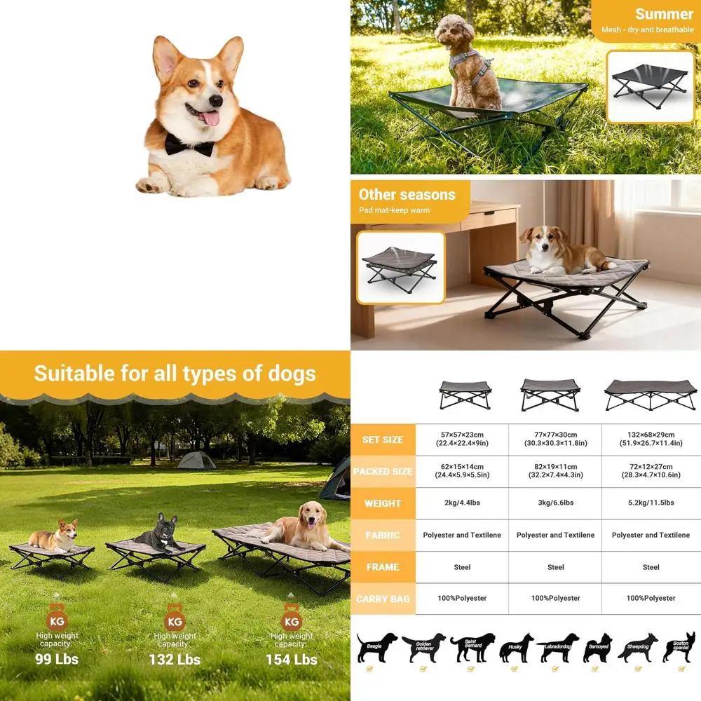 

Medium-Sized Outdoor Cooling Pet Cot Bed with Washable Mesh & Non-Slip Surface for Camping, Backyard, Indoor Use (Black)