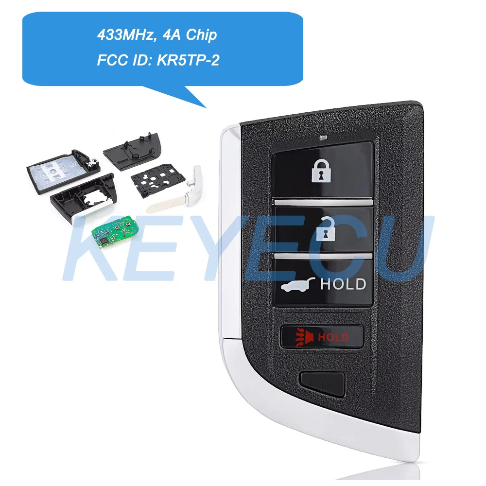 

Keyecu FCC ID: KR5TP-2 Driver 1 Driver 2 for Acura RDX MDX 2022 2023 2024 2025 Smart Remote Car Key Fob 433MHz With 4A Chip
