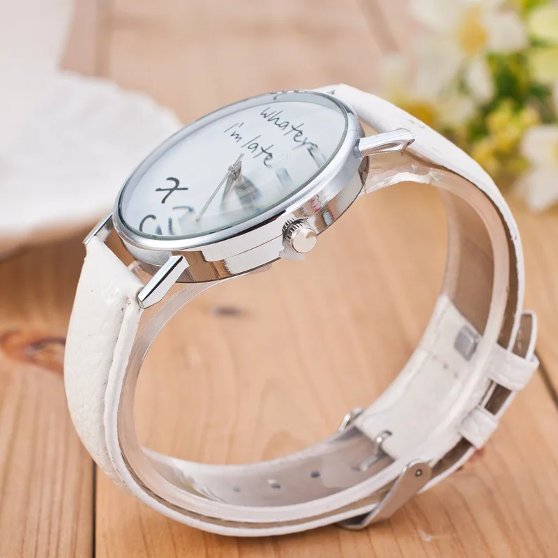 Vintage Simple Ladies Watches Women Dress Big Dial Leather Watch Whatever I Am Late Anyway Letter Watch for Student Reloj Mujer