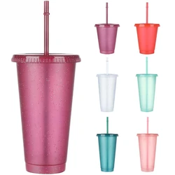 Reusable Straw Cup Sequined Glitter Cup Coffee Juice Straw Mug Simple Cute Plastic Bottom Party Powder Shiny Cup Home Supplies