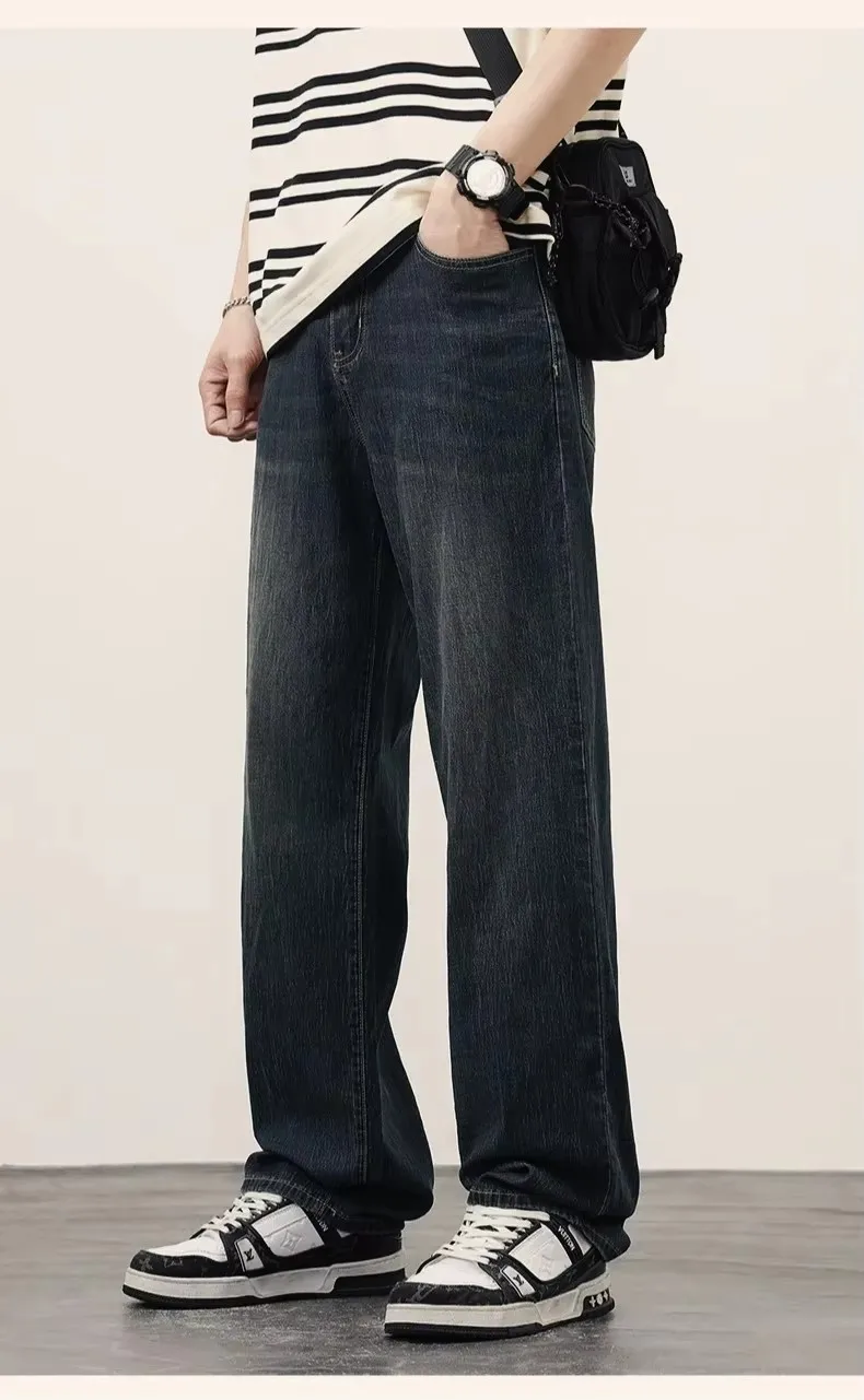 

Мужские прямые винтажные джинсы, повседневные высококачественные корейские модные джинсовые брюки, мужские брендовые брюки, четырехсезонные брюки