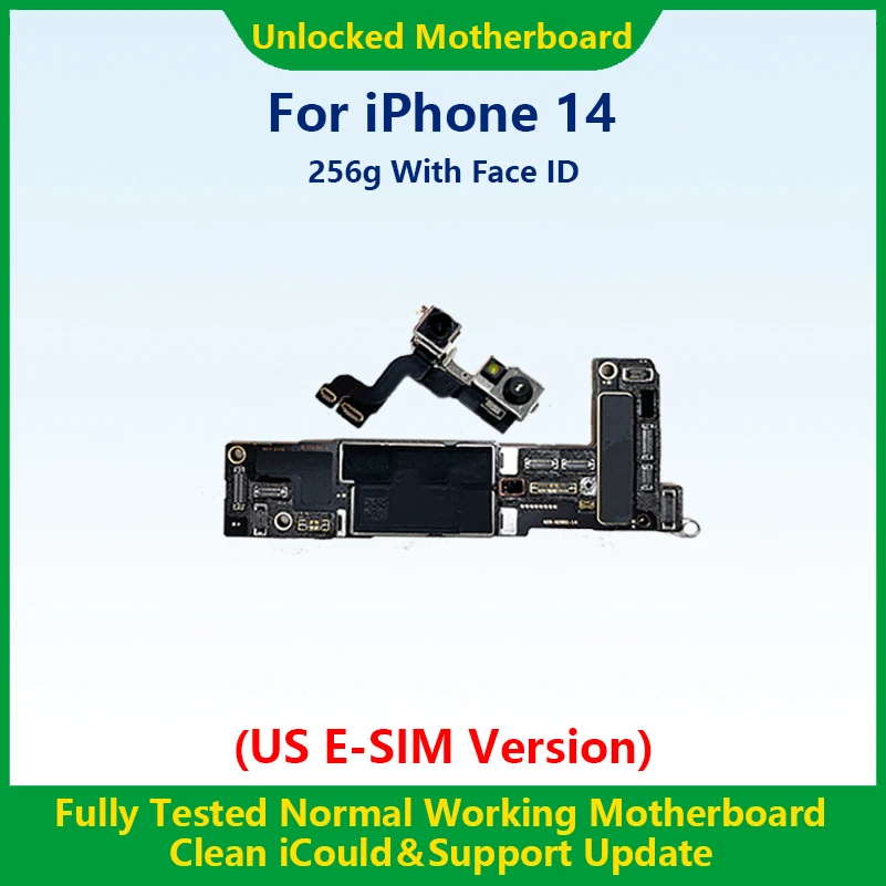 To 100%Working Fully Tested Mainboard For iPhone 14 Pro Max Unlocked Motherboard With Face ID Cleaned iCloud US E-SIM Version