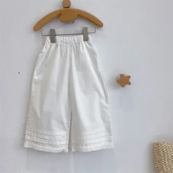 2024 New Girls' Pants With Lace Edges Loose White Wide Leg Pants Summer Thin Style Vacation Hong Kong Style Versatile Pants