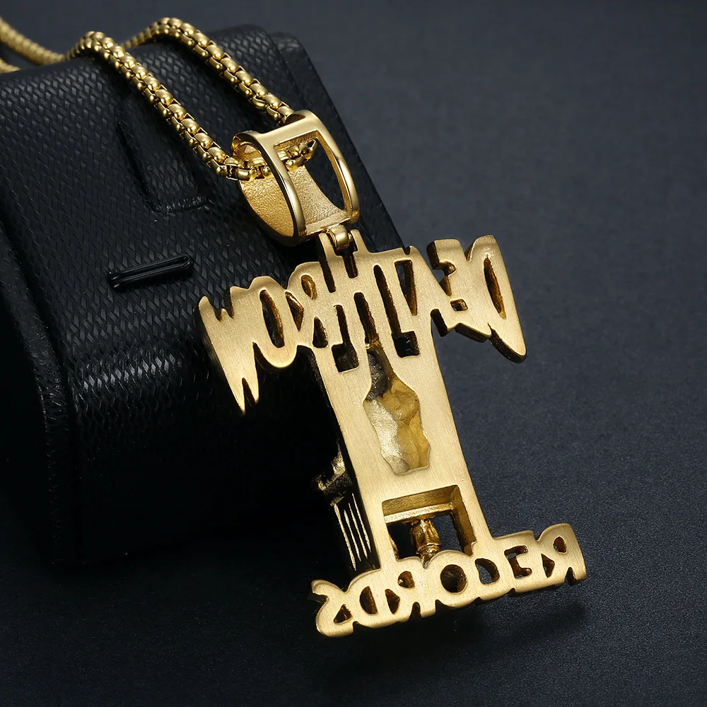 Hip Hop Zircon Iced Out Pendant Necklace DEATH ROW RECORDS Stainless Steel 18K Gold Plated Crystal Jewelry for Men Gift