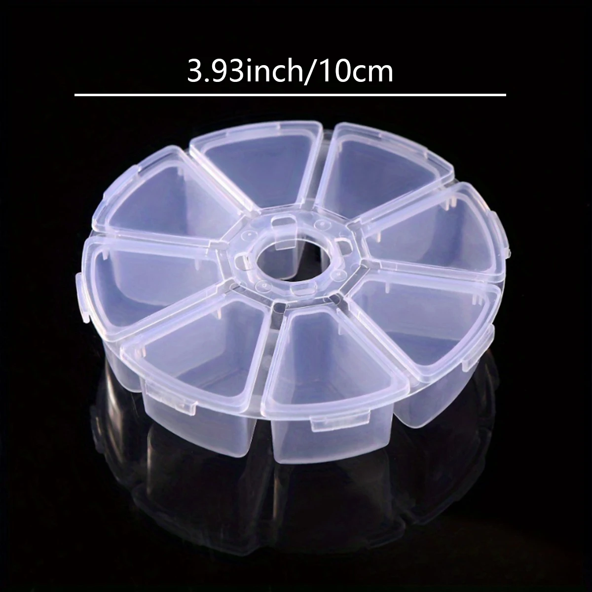 Integrated Design (10X2.5Cm Round with 8 Compartments) - 4 Round Transparent Plastic Storage Boxes, Suitable for Storing and Displaying Pills, Capsules, Jewelry, and Small Parts