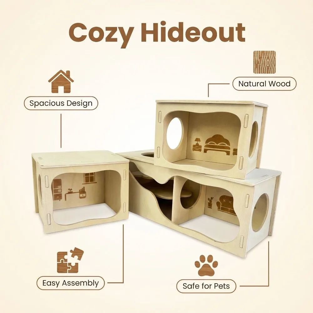 New Wooden Hamster House Stackable Detachable Hamster Villa Climbing Structure Chew-Resistant Rodent Hiding Corner Pet Play Area