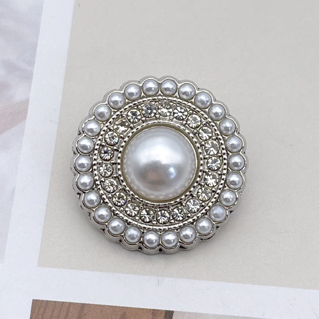 6Pcs Of Metal Fashion Pearl Diamond Round Buttons for Clothing DIY Exquisite Decorative Button Sewing