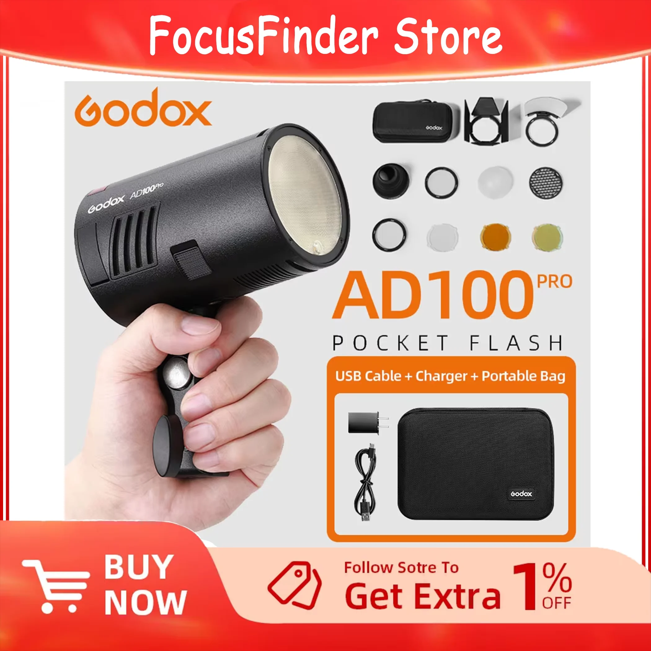 

Godox AD100Pro Pocket Flash Light 100Ws TTL 2.4G HSS 1/8000s with 7.2V/2600mAh Lithium Battery 360 Full Power Flashes 0.01-1.5s