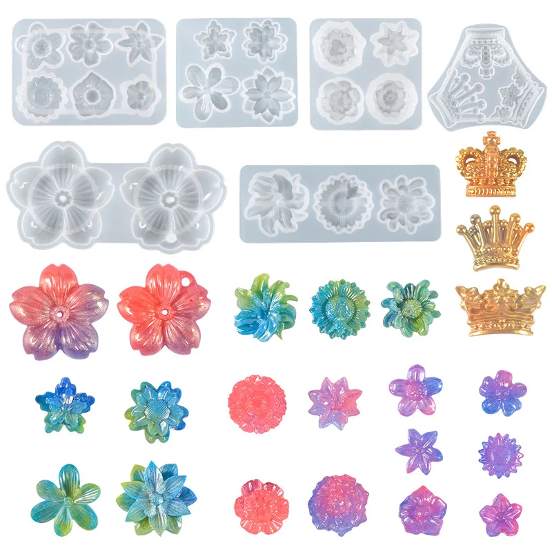 3D Flower Crystal Silicone Mold Resin Flower Crown Pendant Jewlery Making Tools Epoxy Resin Molds Crafts Decoration Casting Tool