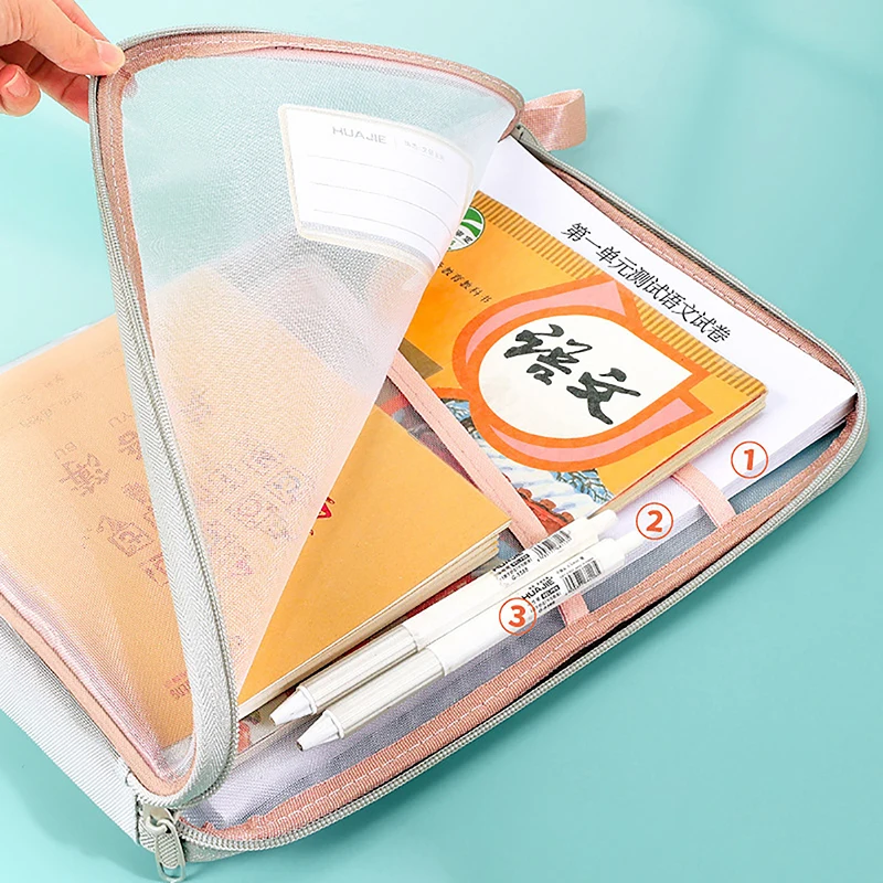 1Pcs A4 Transparent File Subject Classification Thickened 5 Colors Mesh Simple Hand Storage Bag