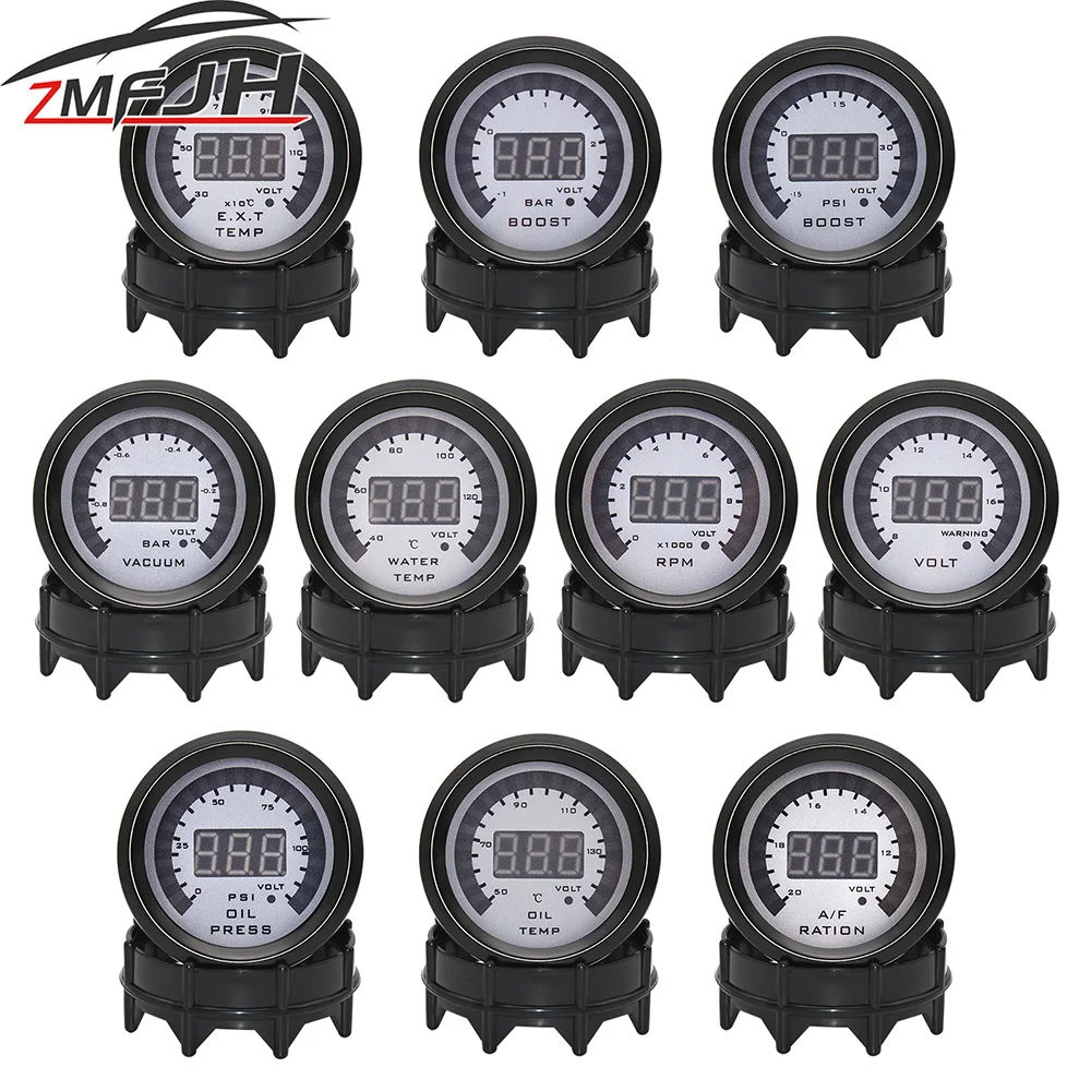 52mm LED Dual Display Boost Water Oil Temp Oil Pressure Voltmeter Air fuel Ratio EGT Tachometer Car Gauge 52mm Pod For Car 12V