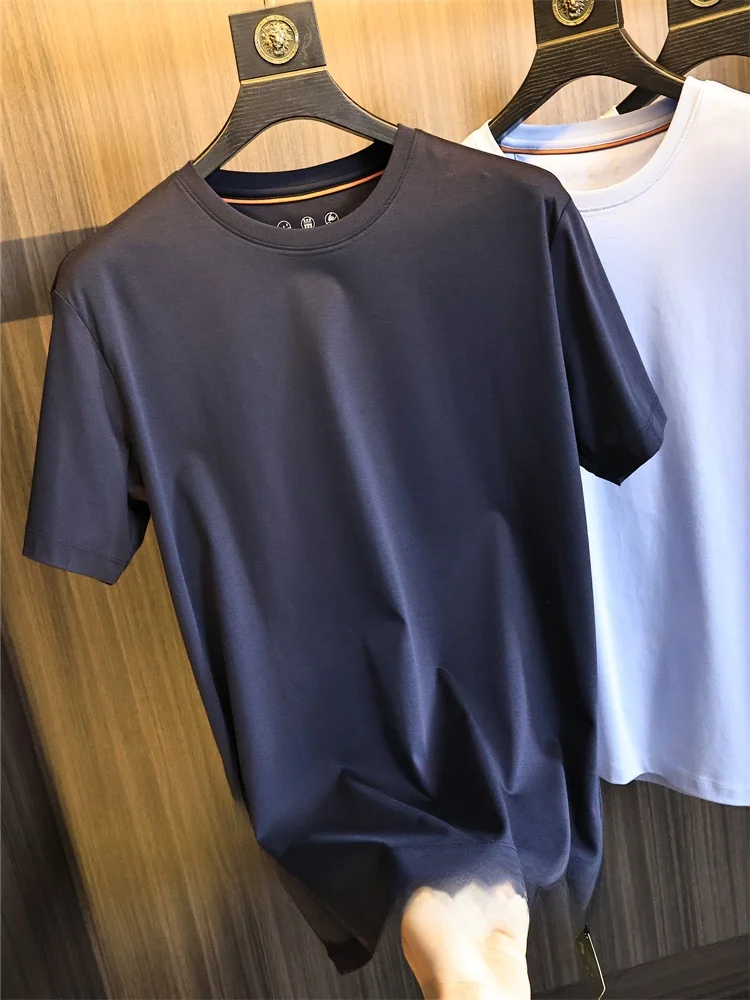 

Fein Men's Summer ort Sve T-irt Silk Cooling round Ne Thin Modern Sle Suitable for All Stand Fit Daily Wear