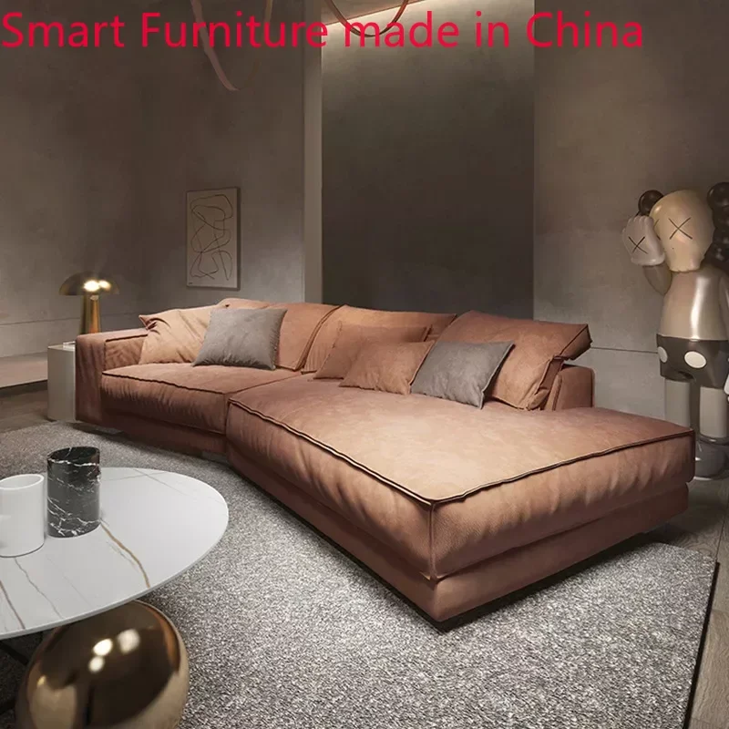 

Italian sofa living room modern minimalist special-shaped technology fabric online celebrity frosted leather luxury.