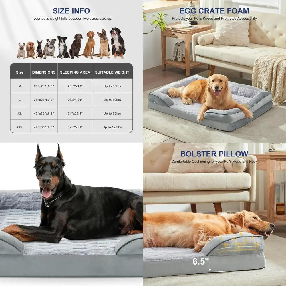 

Extra Large XL Waterproof Orthopedic Dog Sofa Bed with Removable Cover, Supportive Foam, Nonskid Base, Light Grey