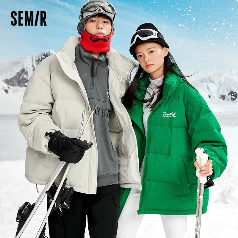 Semir Down Jacket Men 2022 Winter New Jacket Age-Reducing Loose Shoulders Trend Letter Couples Clothes Coldproof