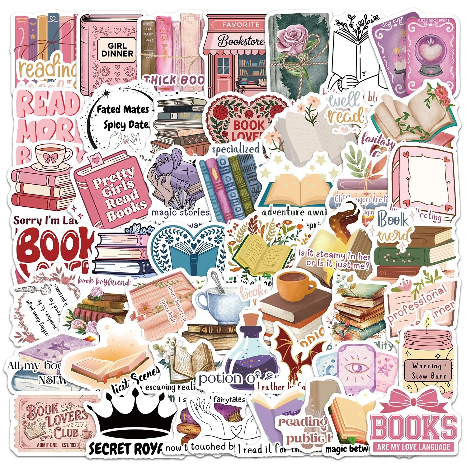 10/30/50PCS Vintage Book Lover Floral Quote Stickers Bookworm Reading DIY Decor For Water Bottle Phone Laptop Luggage Sticker