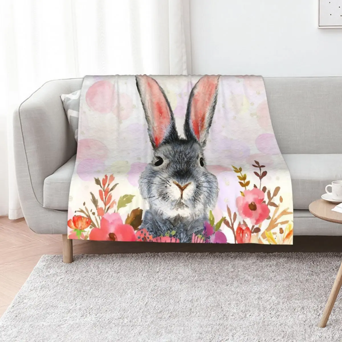 Cute and funny rabbit in flowers Throw Blanket christmas decoration Polar Plaid on the sofa Soft Plaid Summer Soft Big Blankets