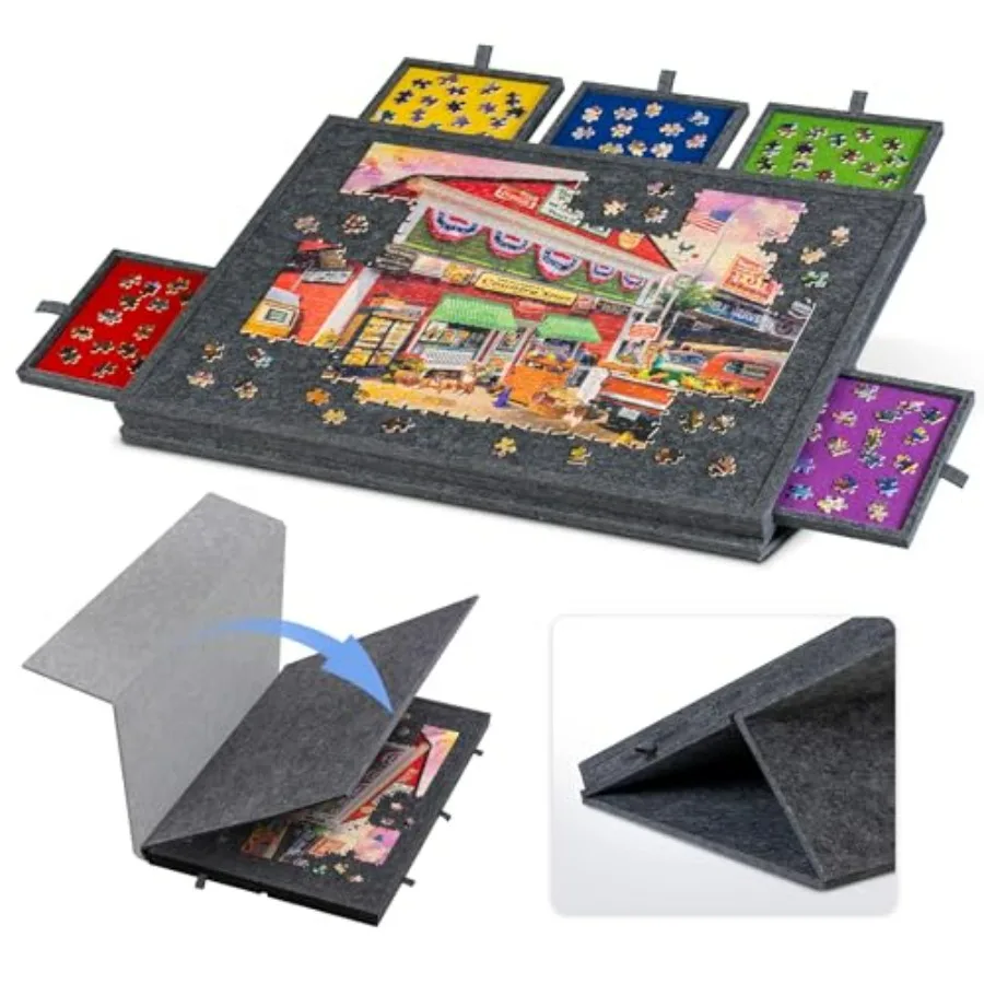 

Portable jigsaw puzzle table for adults, gray felt material, tilting puzzle board with 2-in-1 stand cover, super lightweight pl