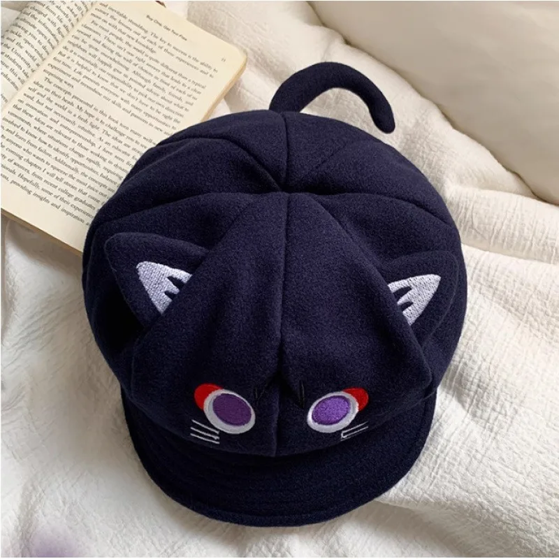 Game Genshin Scaramouche Impact Cute Cat Cosplay Octagonal Hat Casual Wanderer Balladeer Beret Cap Accessories Gift Costume Prop view 2