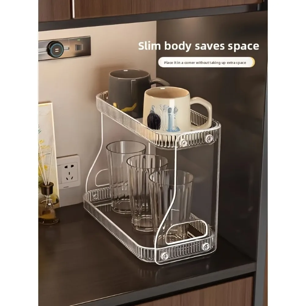 2Tier Clear Acrylic Cup Organizer Countertop Mug Holder for Coffee Tea Storage Rack for Kitchen Bar Cafe Glassware Display Stand