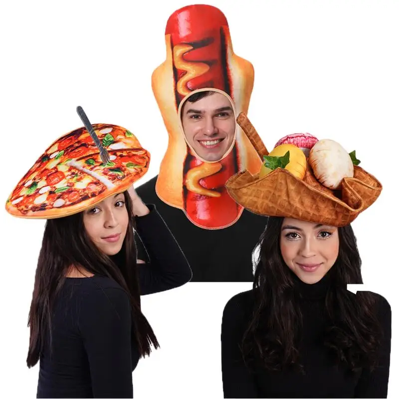 Funny Fast Food Pizza Hat Fancy Ice Cream Hot Dog Shaped Caps Unisex Halloween Food Theme Food Cosplay Photo Props Headwear