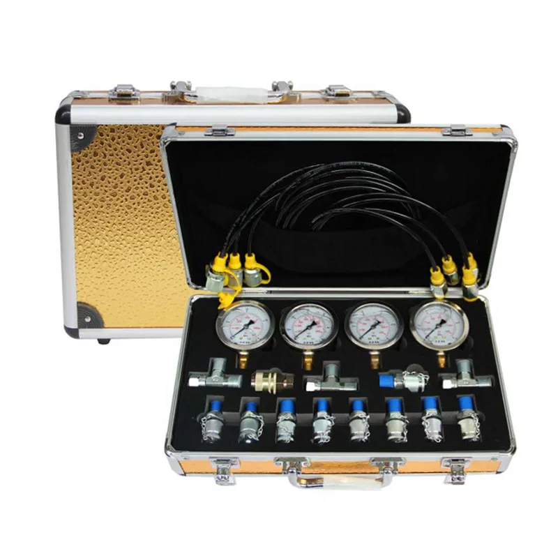 

10-60MPa Hydraulic Pressure Test Kit with 4 Pressure gauge 4 Test hose 10 Test coupling 3 T-junction 1 Quick connector