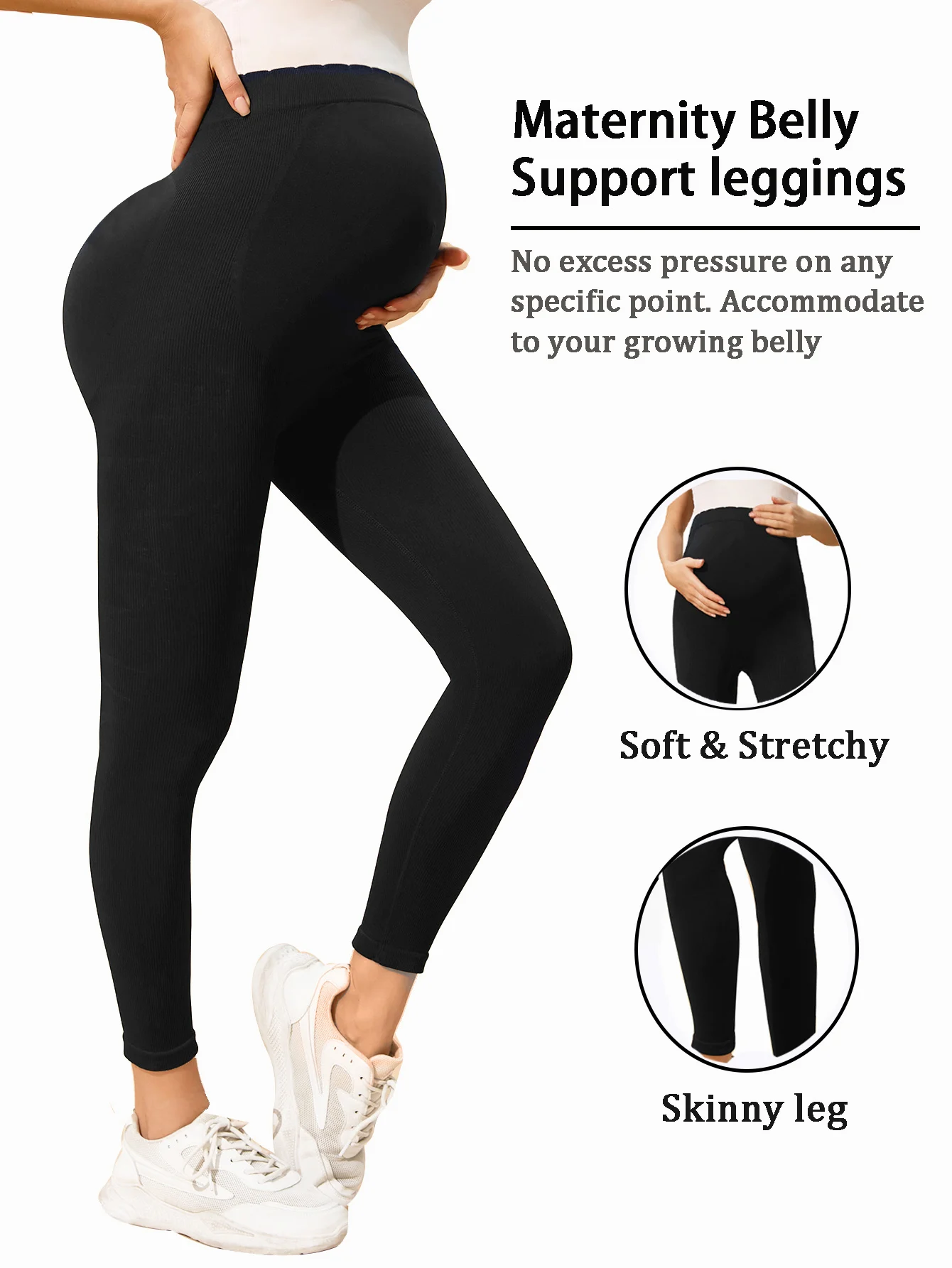 Ribbed Over Belly Maternity Leggings High Waist Full Coverage Soft Stretch Pregnancy Yoga Workout Long Pants