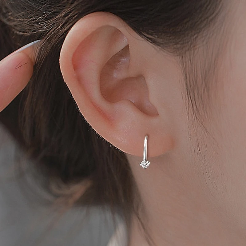 

925 Sterling Silver Geometric Water Droplet Zircon U-shaped Stud Earring for Women Fine Jewelry High Luxury Vintage Accessories
