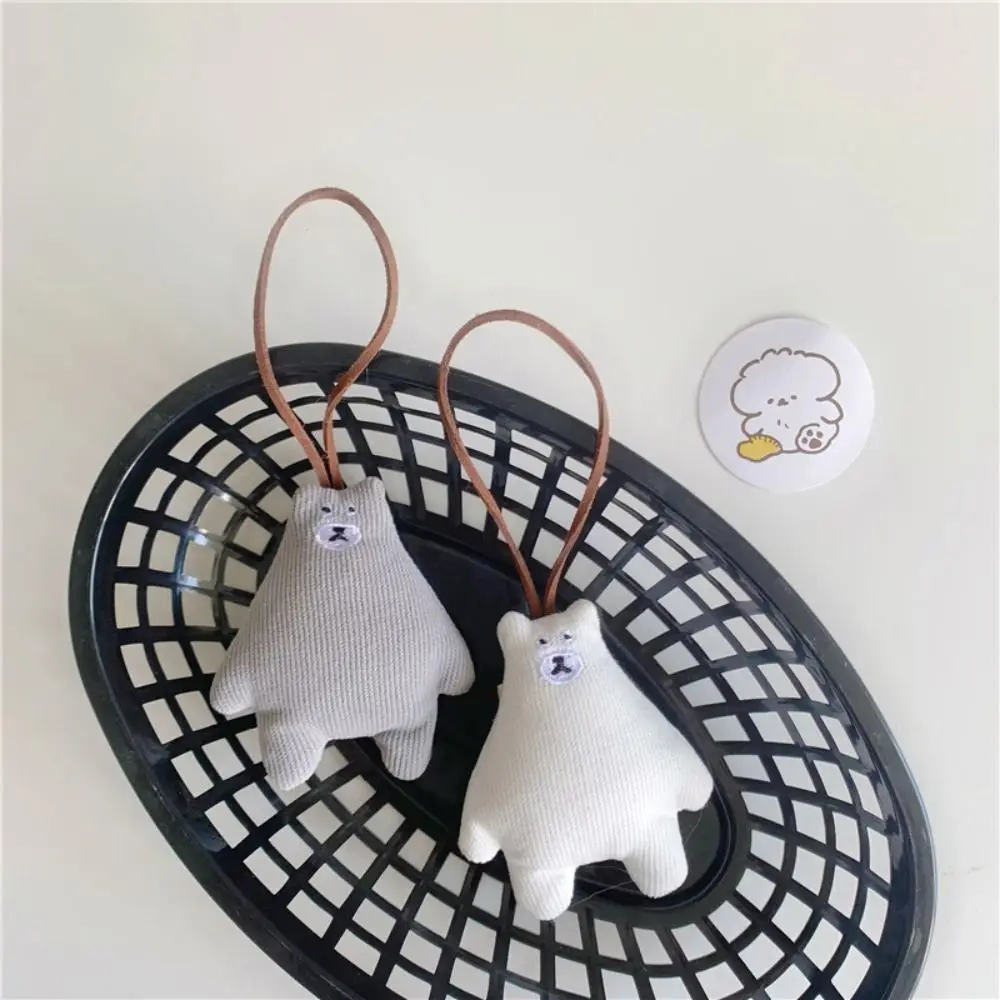 Soft White Bear Keychain INS Anti Loss Cartoon Keyring Lovely Multifunctional Bear Name Plate Hanger Couple Pendant