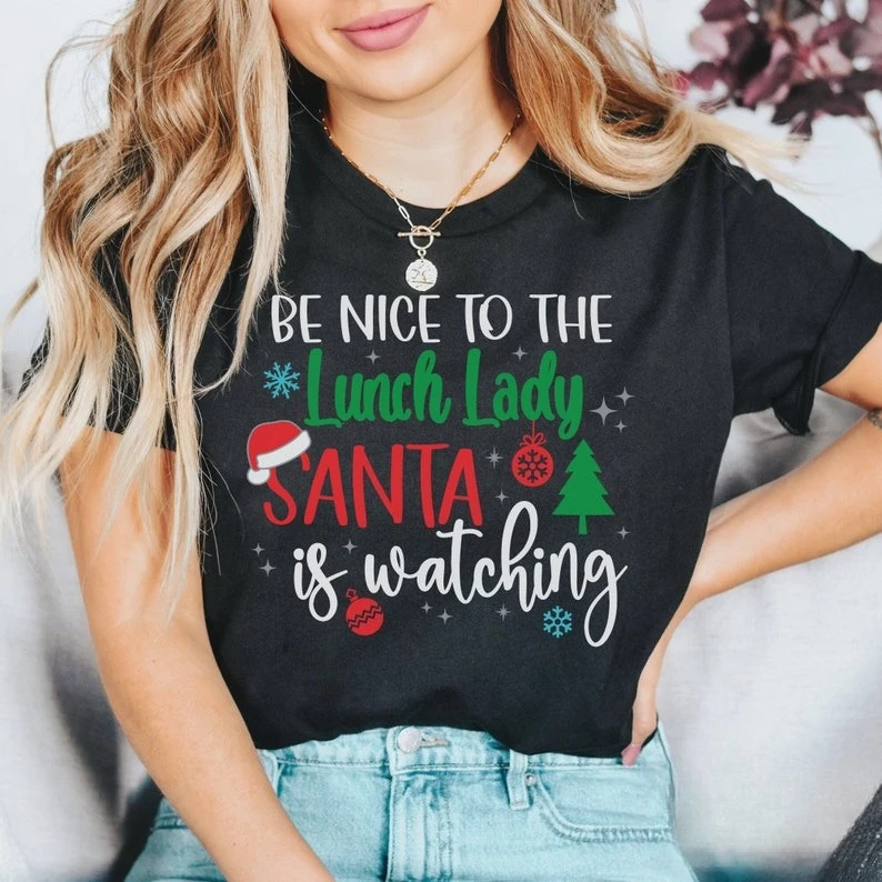 New Arrival Lunch Lady Christmas Crew Cafeteria Worker Gift School Staff Creative Letters Pair Unisex Regular Short Sleeve