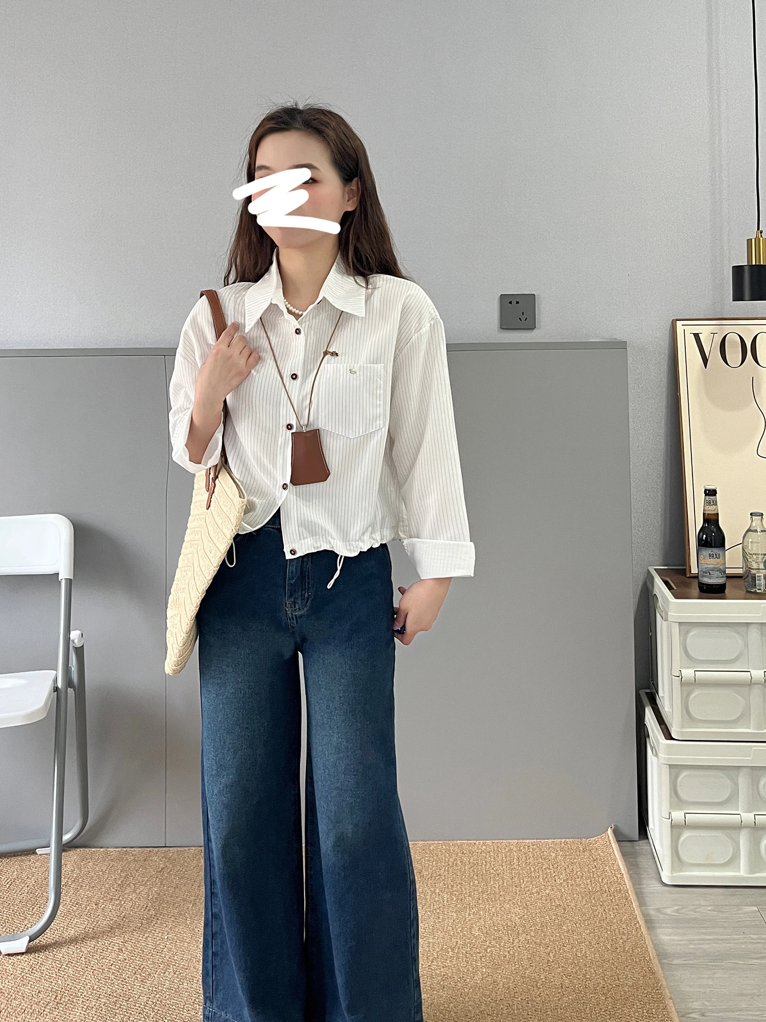 

Женская повседневная свободная рубашка Sumui50 из тонкого шифона с защитой от солнца, в полоску, укороченная, для лета и весны