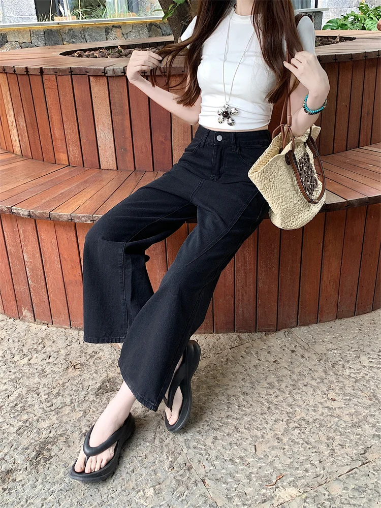 plus Size American Retro Wide Leg Jeans Women's High Waist Slim Straight Cut Denim Pants Autumn New Sle Comfortable Fit Jeans