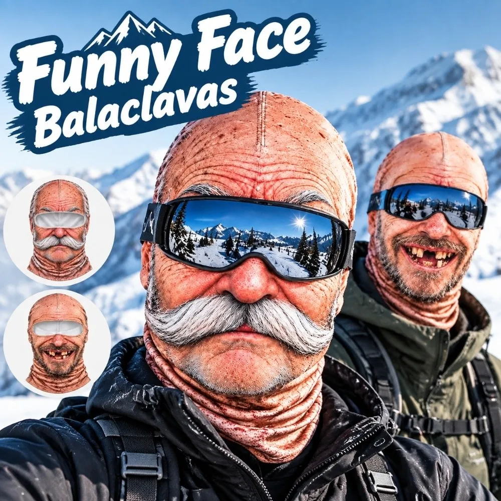 3D Face Printed Old Man Balaclava White Mustache Breathable Eye Hole Winter Mask Cover Elastic Stretch Ski Mask Hood